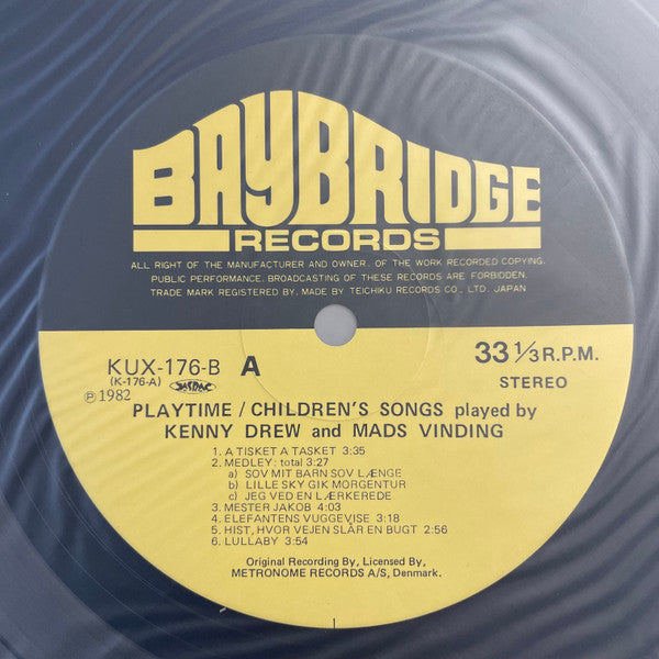 Kenny Drew And Mads Vinding : Playtime - Children's Songs Played By Kenny Drew And Mads Vinding (LP)