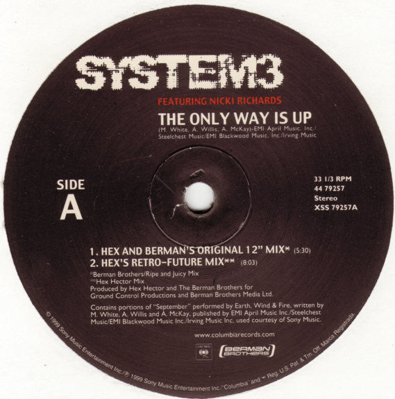 System 3 (2) Featuring Nicki Richards : The Only Way Is Up (12")