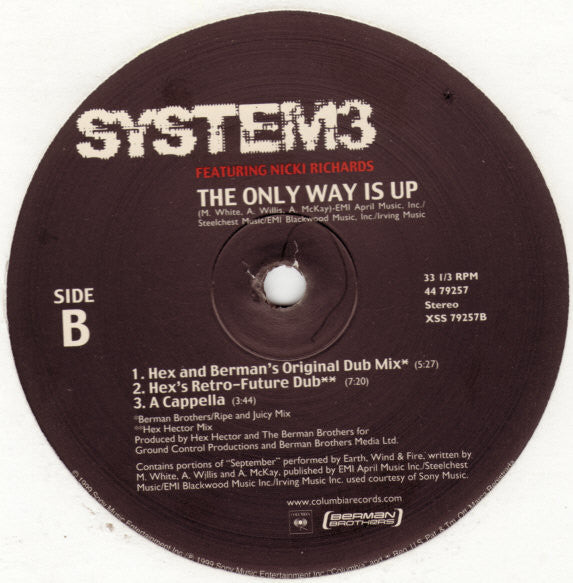 System 3 (2) Featuring Nicki Richards : The Only Way Is Up (12")