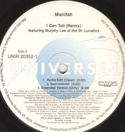 Monifah Featuring Murphy Lee Of The St. Lunatics* : I Can Tell (Remix) (12", Promo)