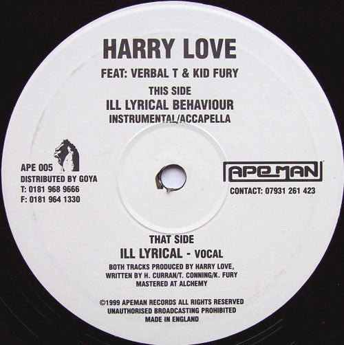 Harry Love : Ill Lyrical Behaviour (10")