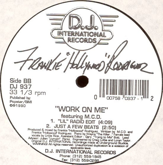 Frankie "Hollywood" Rodriguez Featuring M.C.D.* : Work On Me (12")