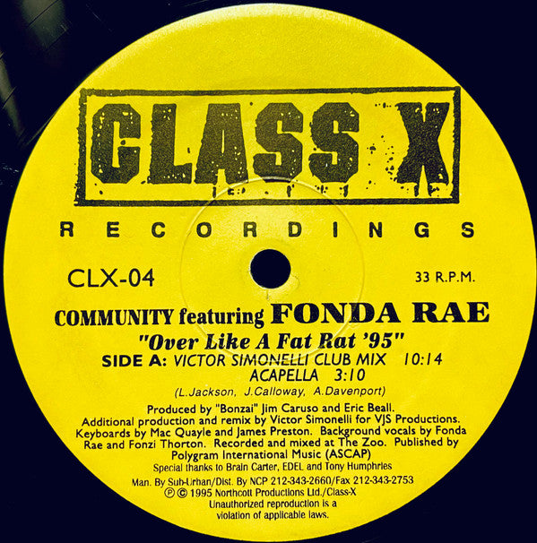 Community Featuring Fonda Rae : Over Like A Fat Rat '95 (12", Single, RE)