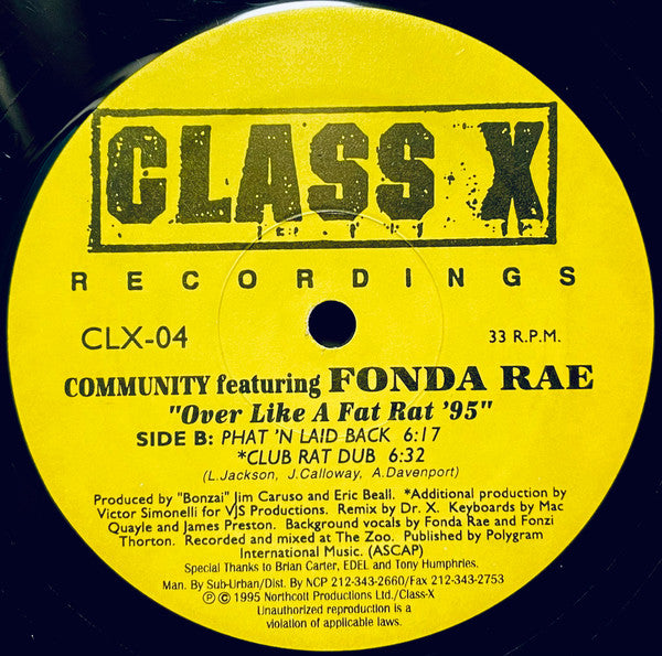 Community Featuring Fonda Rae : Over Like A Fat Rat '95 (12", Single, RE)