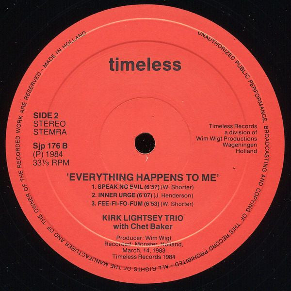 Kirk Lightsey Trio with Chet Baker : Everything Happens To Me (LP, Album)