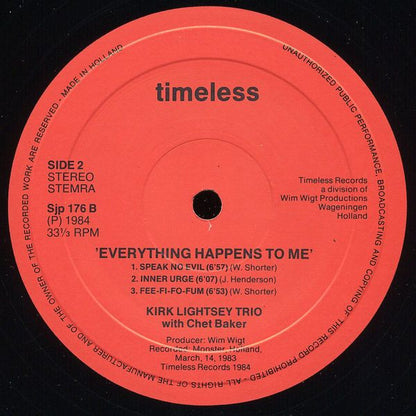 Kirk Lightsey Trio with Chet Baker : Everything Happens To Me (LP, Album)