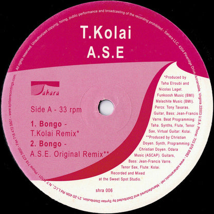 T.Kolai & A.S.E. (African Sound Envelope)* : Bongo (Remixes) (12")