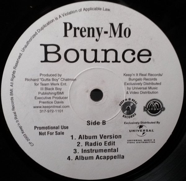 Preny-Mo Feat. B.G., Lil' Keke : Watcha Back (12", Promo)