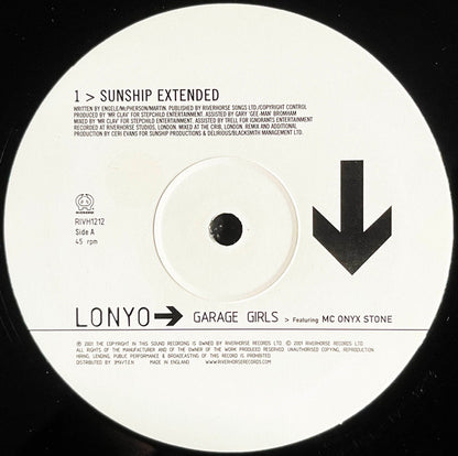 Lonyo Featuring MC Onyx Stone : Garage Girls (Featuring Mixes By Sunship + Step 1) (12")
