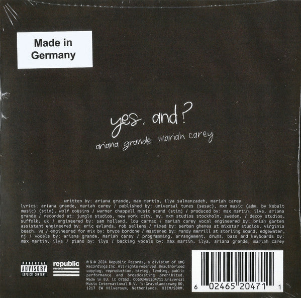 Ariana Grande, Mariah Carey : Yes, And? (CD, Single)