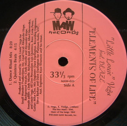 "Little Louie" Vega* Feat. Blaze : Elements Of Life (12")