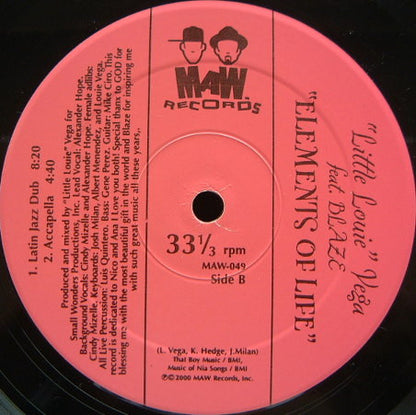 "Little Louie" Vega* Feat. Blaze : Elements Of Life (12")