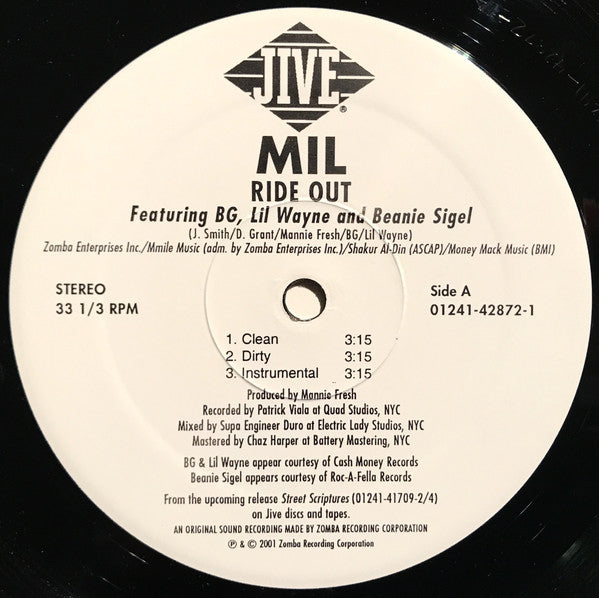 Mil Featuring BG*, Lil Wayne And Beanie Sigel : Ride Out (12")