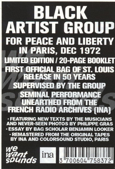 Black Artist Group* : For Peace And Liberty (In Paris, Dec 1972) (LP, Album, Ltd, RM)