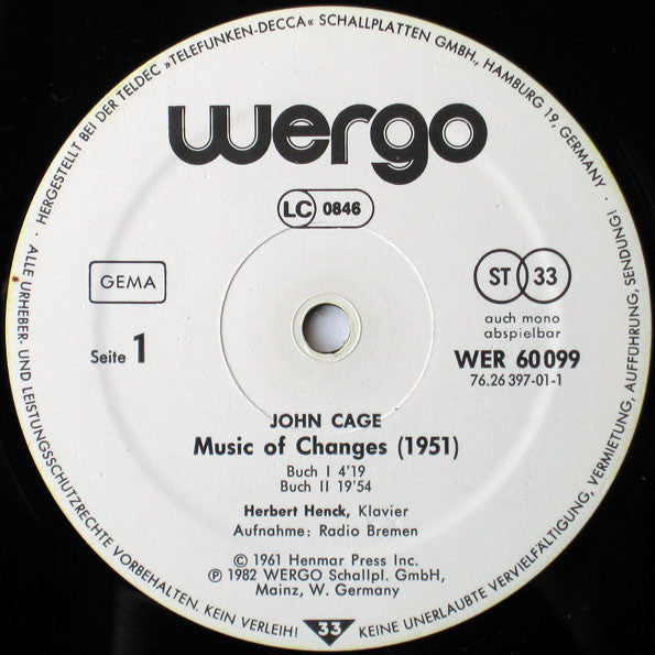 John Cage - Herbert Henck : Music Of Changes (LP)