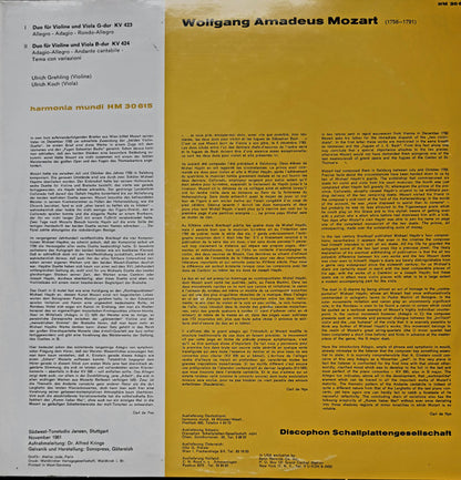Wolfgang Amadeus Mozart - Ulrich Grehling, Ulrich Koch : Duo G-Dur KV 423 + Duo B-Dur KV 424 (LP)