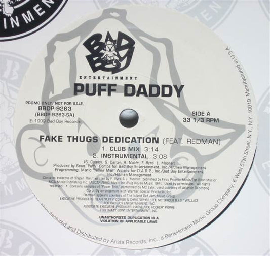 Puff Daddy : Fake Thugs Dedication (12", Single, Promo)