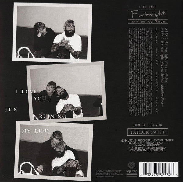 Taylor Swift Featuring Post Malone : Fortnight (7", RSD, Single, Whi)