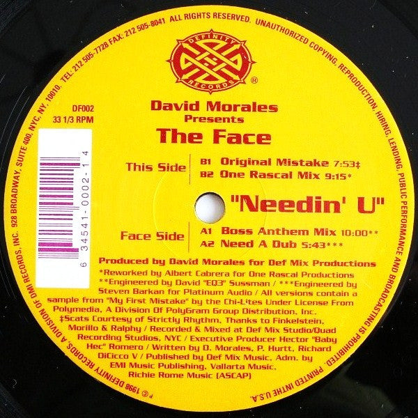 David Morales Presents The Face (3) : Needin' U (12")
