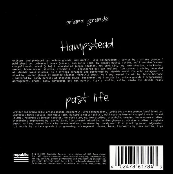 Ariana Grande : Hampstead  (7", Single, Cle)