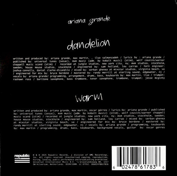 Ariana Grande : Dandelion (7", Single, Cle)