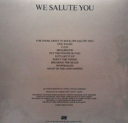 AC/DC : For Those About To Rock (We Salute You) (LP, Album, Gat)