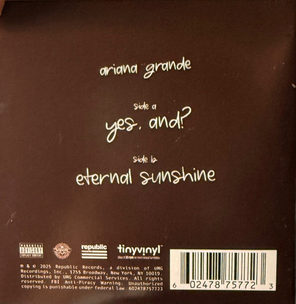 Ariana Grande : Yes, And? / Eternal Sunshine (4", Single, Ltd, Cle)