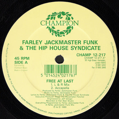 Farley Jackmaster Funk* & The Hip House Syndicate : Free At Last (12")