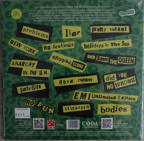 Sex Pistols : Same Old Ten Inch Bollocks In Paris (2x10", Num, Unofficial, Gre)