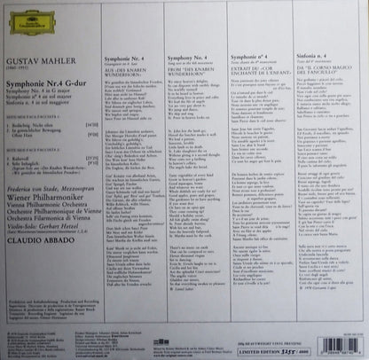 Gustav Mahler, Wiener Philharmoniker, Claudio Abbado : Symphonie No.4 (LP, Ltd, Num)