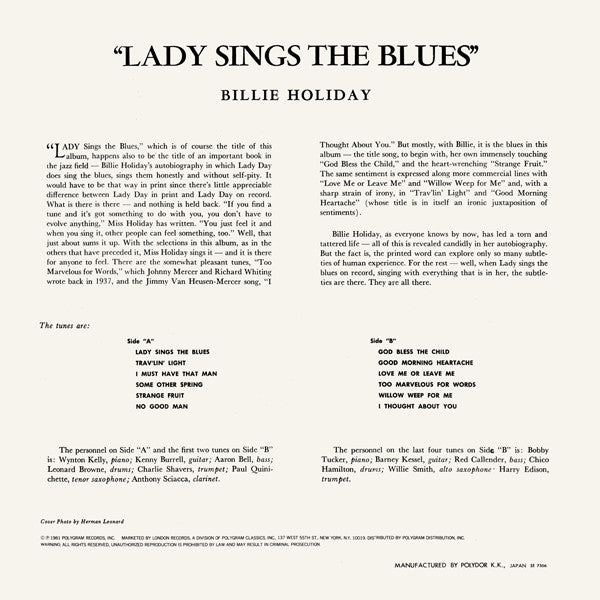 Billie Holiday : Lady Sings The Blues (LP, Album, Mono, RE)