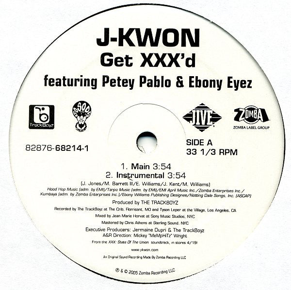J-Kwon Featuring Petey Pablo & Ebony Eyez : Get XXX'd (12", Single)