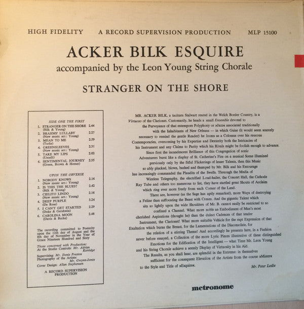 Acker Bilk Esquire* : Stranger On The Shore (LP, Album)