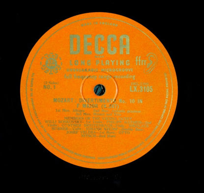 Mozart*, Members Of The Vienna Octet* : Divertimento No. 10 In F Major (K.247) (10")