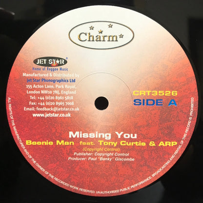 Beenie Man Feat Tony Curtis & A.R.P. (2), L.U.S.T. (2) : Missing You / Sweetness Of Your Love (12")