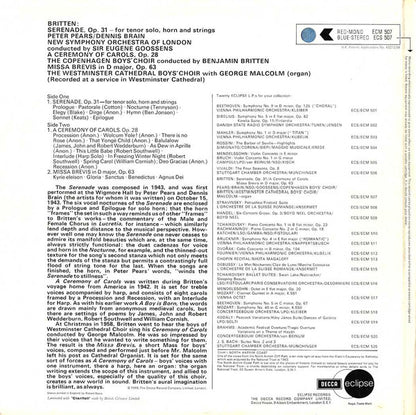 Britten*, Peter Pears, Dennis Brain : Serenade For Tenor, Horn & Strings / A Ceremony Of Carols / Missa Brevis (LP, Comp, RM)