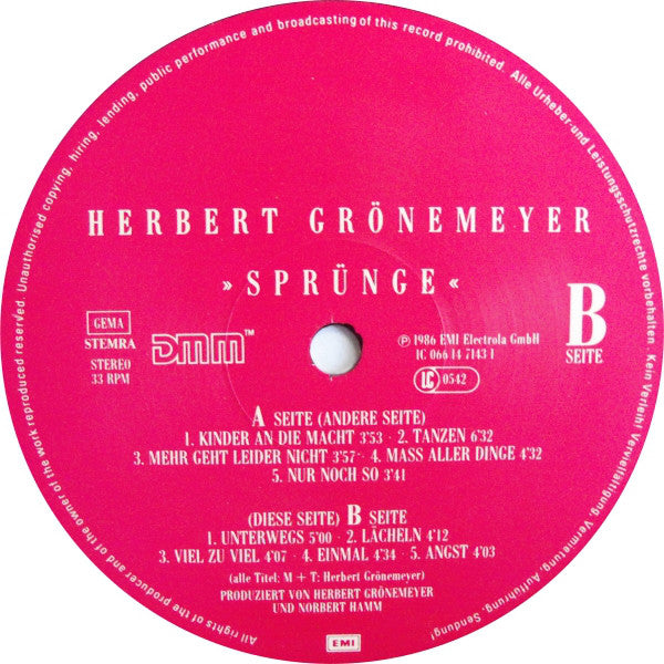 Herbert Grönemeyer : Sprünge (LP, Album, DMM)