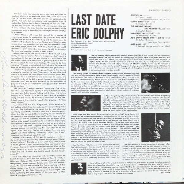 Eric Dolphy : Last Date (LP, Album, RE, Ter)