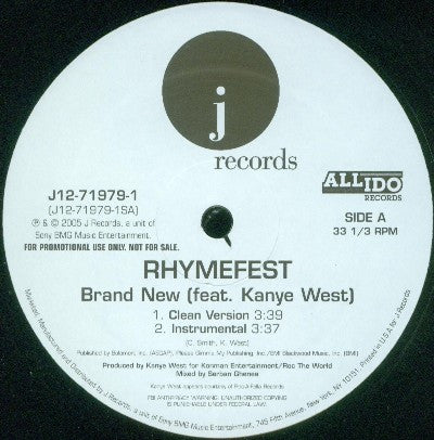 Rhymefest Featuring Kanye West : Brand New (12", Single, Promo)