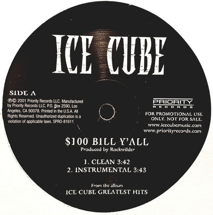 Ice Cube : $100 Bill Y'all (12", Promo)