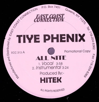 Tiye Phenix* : All Nite / Tiye  (12", Promo)
