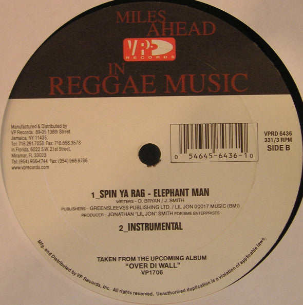 Elephant Man : Willie Bounce / Spin Ya Rag (12")