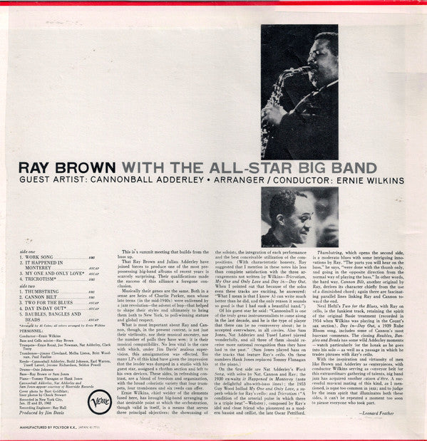 Ray Brown With The All-Star Big Band*  Guest Soloist: Cannonball Adderley : Ray Brown With The All-Star Big Band - Guest Soloist: Cannonball Adderley (LP, Album, RE)