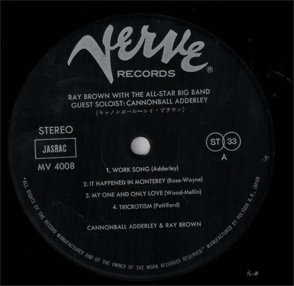 Ray Brown With The All-Star Big Band*  Guest Soloist: Cannonball Adderley : Ray Brown With The All-Star Big Band - Guest Soloist: Cannonball Adderley (LP, Album, RE)