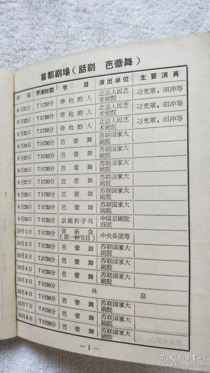 Beijing National Day Tenth Anniversary — Capital Theatre Schedule, 1959