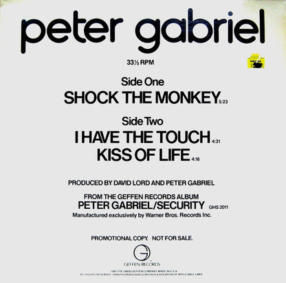 Peter Gabriel : Shock The Monkey / I Have The Touch / Kiss Of Life (12", Promo)