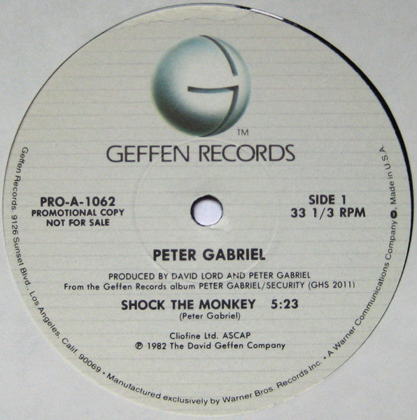 Peter Gabriel : Shock The Monkey / I Have The Touch / Kiss Of Life (12", Promo)