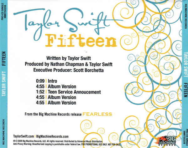 Taylor Swift : Fifteen (CD, Single, Promo)
