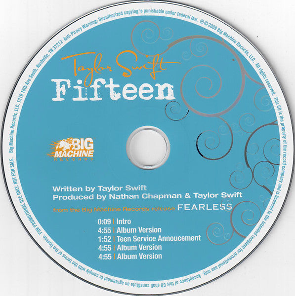 Taylor Swift : Fifteen (CD, Single, Promo)