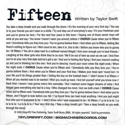 Taylor Swift : Fifteen (CD, Single, Promo)